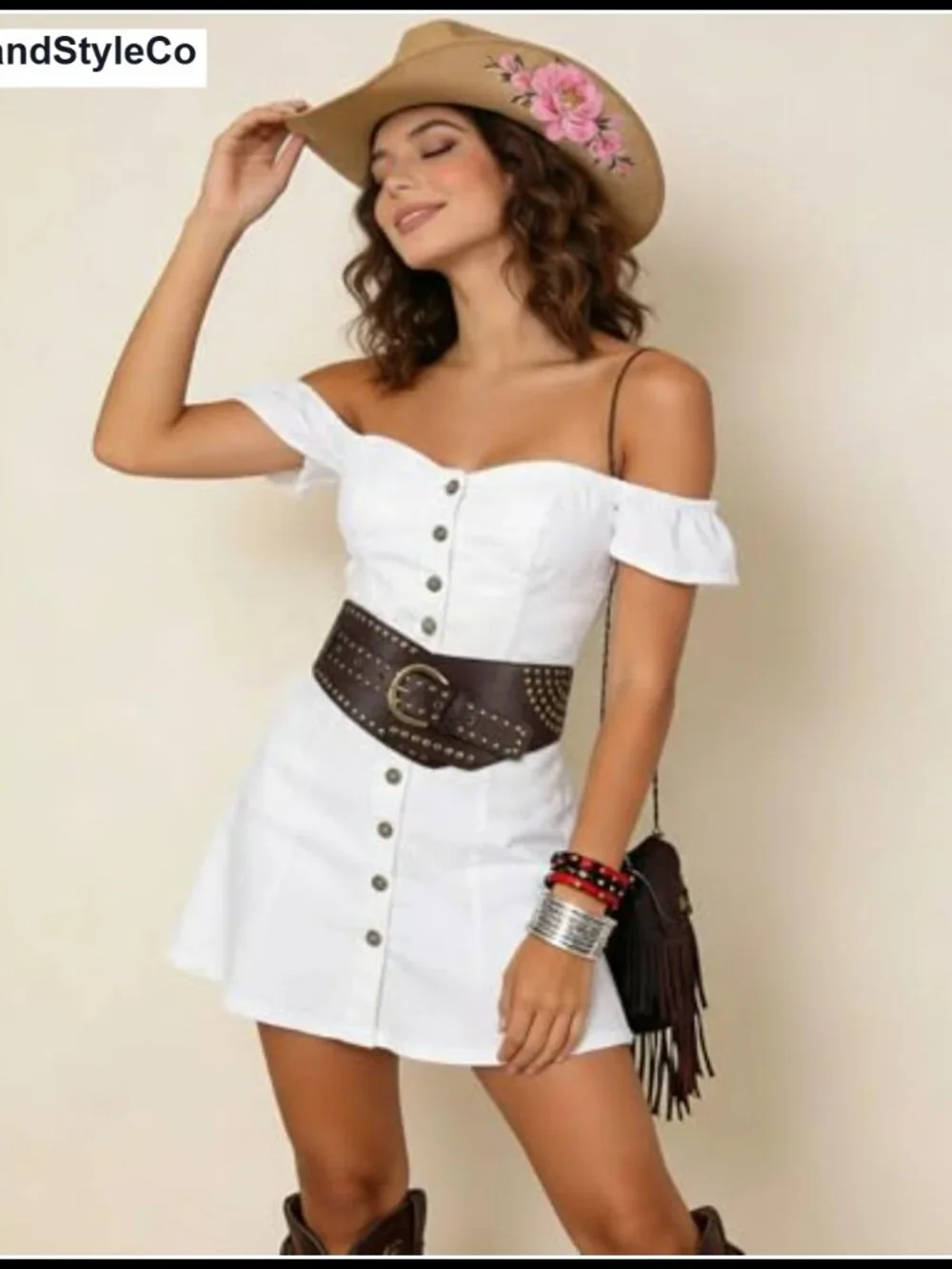 Vintage Stretchy Studded Waist Belt with Rivets and Metal Buckle Faux Leather